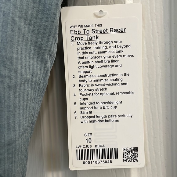 Lululemon Ebb To Street Racer Crop Tank size 10 NWT - Picture 2 of 3